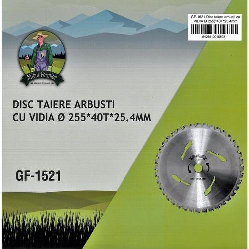 Disc cu dinti vidia 255x25.4x40T special arbusti, pentru motocoasa, Micul Fermier