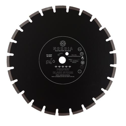 Disc diamantat NORDIA Perfect Black Storm, 300 x 25.40 x 2.8 x 10 mm, 18 segmenti, pentru masina de taiat cu apa, potrivit pentru asfalt, beton proaspat si materiale abrazive