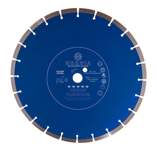 Disc diamantat NORDIA Perfect Blue Storm, 300 x 25.40 x 2.8 x 10 mm, 20 segmenti, pentru masina mobila/statica de taiat cu apa, potrivit pentru beton, beton vehi, beton cu agregate