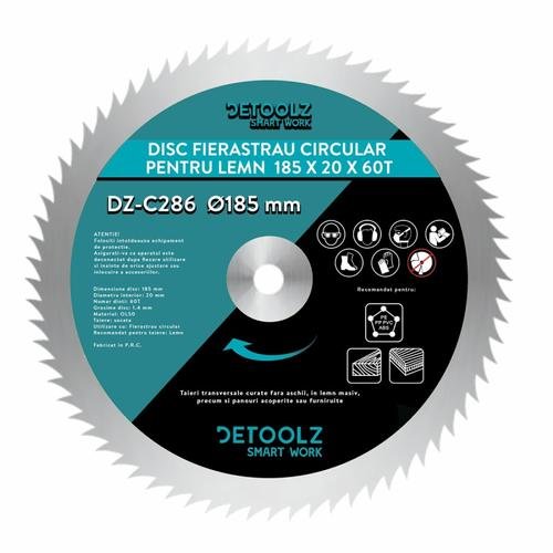 Disc fierastrau circular pentru lemn 185x20x60T Detoolz DZ-C286