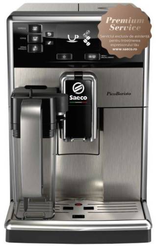 Espressor automat Saeco PicoBaristo SM5473/10, 10 bauturi, Carafa pentru lapte integrata 0.5 L, Filtru AquaClean (Negru/Inox)