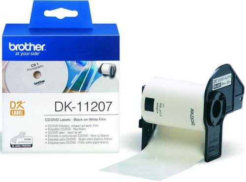 Etichete laminate pentru CD/DVD Brother DK11207, 58 mm x 58 mm (Negru/Alb)