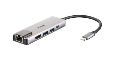 HUB USB D-LINK DUB-M520, Gigabit LAN x 1, USB 3.0 x 2, HDMI x 1, USB Type C x 1 (Argintiu)
