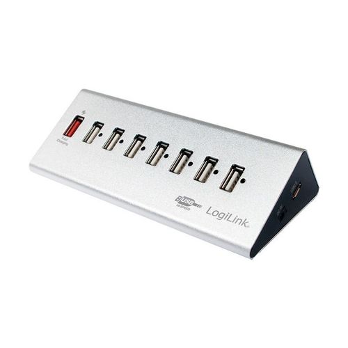 HUB USB LOGILINK UA0225, USB 2.0 x 7, Fast Charging Port, conectare prin USB 2.0, alimentare retea 220 V (Argintiu)
