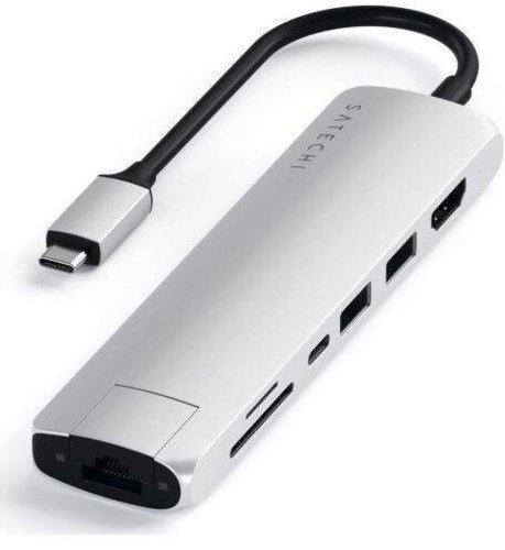 HUB USB Satechi Slim Multiport, 1 x USB-C PD, 1xHDMI 4K,2x USB-A, 1x SD, 1x Gigabit Ethernet (Argintiu)