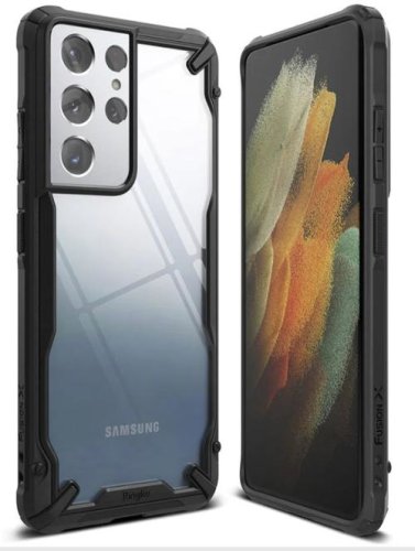 Husa de protectie Ringke FUSION X, pentru Samsung Galaxy S21 Ultra (Negru/Transparent)