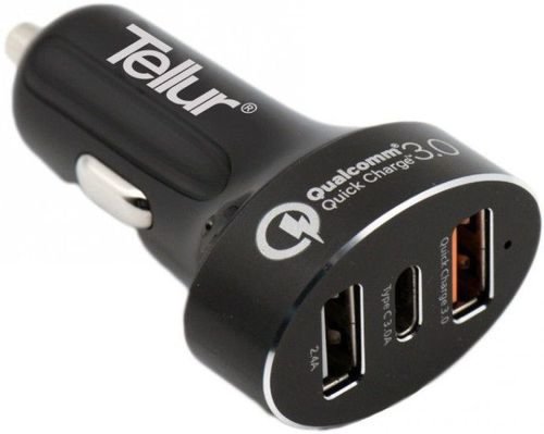 Incarcator auto Tellur QC30, Quick Charge, 2 x USB, USB Type-C, 8.4A (Negru)
