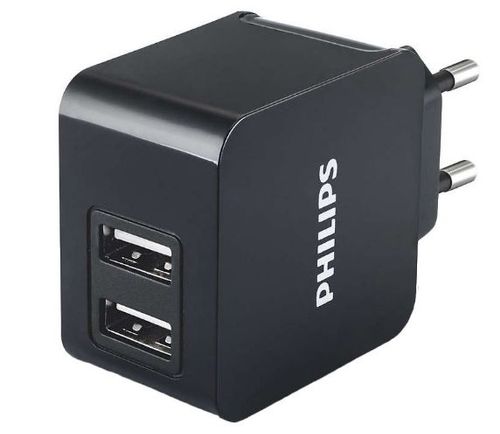 Incarcator retea Philips DLP2307/12, 2 x USB, 3.1A (Negru)