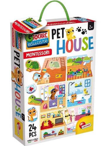 Joc Lisciani Montessori Casuta animalelor de companie, 3+ ani (Multicolor)