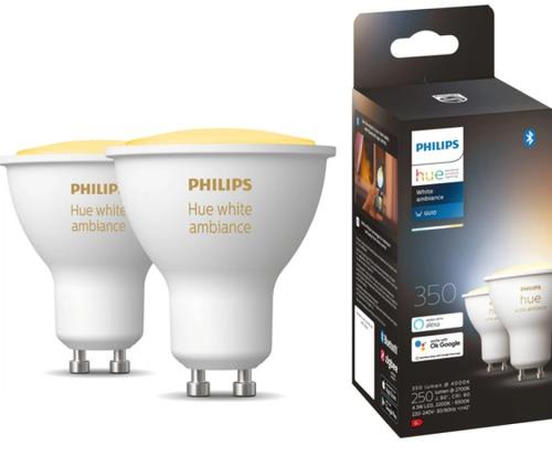 Pachet 2 becuri LED inteligente Philips Hue, Bluetooth, Zigbee, GU10, 5W (35W), 350 lm, lumina ambianta alba (2200-6500K)