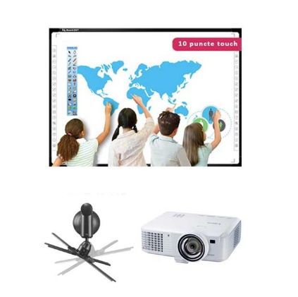 Pachet interactiv IQboard Foundation ST 100inch - Creative Minds: tabla interactiva IQboard Foundation 100inch + videoproiector Canon LV-WX310ST + suport GBC PRB-16-03L + software in limba romana