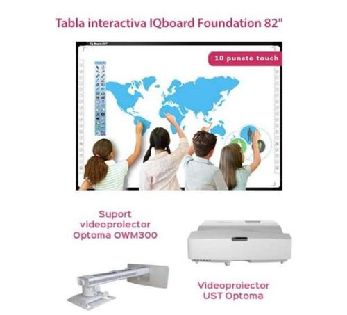 Pachet interactiv IQboard Foundation UST 82inch - Innovative Teaching: tabla interactiva IQboard Foundation 82inch + videoproiector Optoma X330UST + suport Optoma OWM3000 + software in limba romana