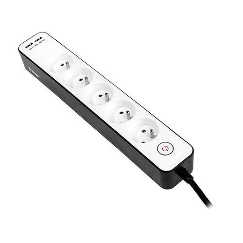 Prelungitor electric cu cablu cu protectie supraincalzire si intrerupator Tracer , 5 prize + 2x USB , 1.5 m (Alb/Negru)