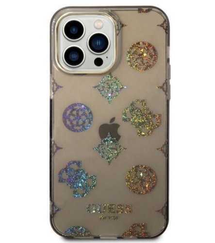 Protectie spate Guess Peony Glitter pentru Apple iPhone 14 Pro Max, Magsafe (Negru)
