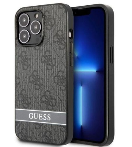 Protectie Spate Guess PU 4G Stripe pentru Apple iPhone 13 Pro Max (Gri)