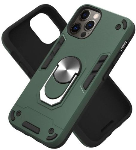 Protectie Spate Lemontti Armour Series 2-in-1 EDA00710702H pentru Apple iPhone 12, iPhone 12 Pro + Suport ring magnetic (Verde)