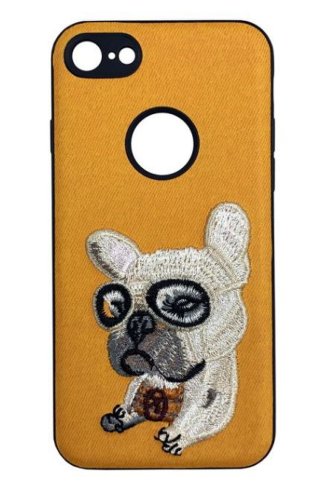 Protectie Spate Lemontti Embroidery Orange Puppy LECIPH7M5 pentru iPhone 7 (Portocaliu)