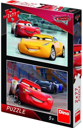 Puzzle 2 in 1 Dino Toys Cars 3: Cursa cea mare, 5 - 8 ani, 2 x 77 Piese (Multicolor)
