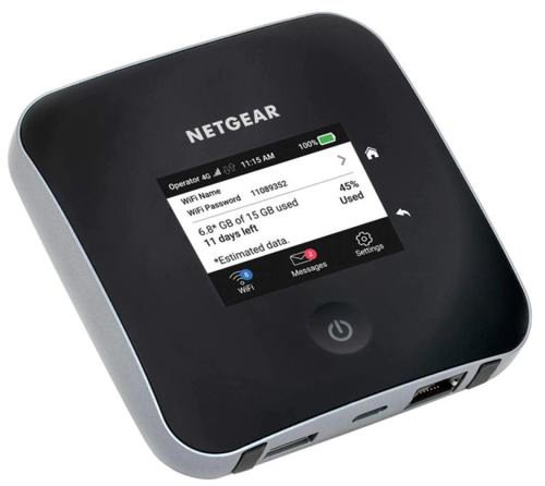 Router Wireless portabil Netgear Nighthawk M2 MR2100, 4G LTE Mobile Hotspot, 2.4-inch LCD touch screen, port Gigabit LAN / WAN, unlocked (Negru)