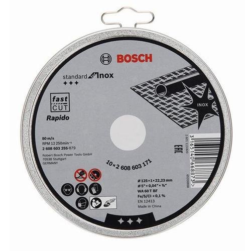 Set 10 discuri Bosch Standard for Inox 125 x 1 x 22.23 mm, pentru polizor unghiular