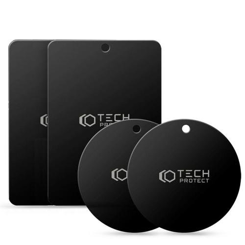 Set 4 placute metalice TECH-PROTECT Magnetic pentru suporturi auto, Adeziv 3M (Negru)