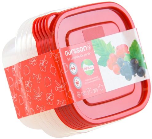 Set caserole Oursson CP1081S/RD, 5 buc, 400 ml (Rosu)
