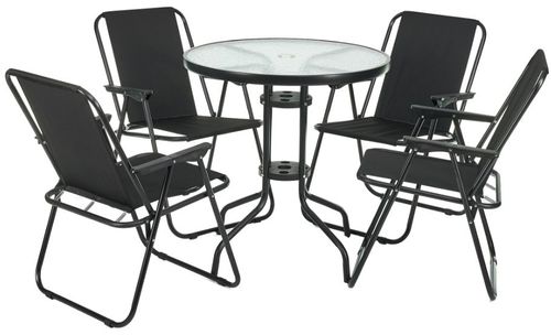 Set mobilier gradina Heinner Belgrave, masa rotunda 70cm, 4 scaune pliabile (Negru)