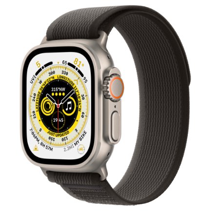 Smartwatch Apple Watch Ultra Cellular, ecran LTPO OLED, Bluetooth, Wi-Fi, GPS, Bratara textil S/M 49mm, Carcasa titanium, Rezistent la apa 10ATM (Negru)