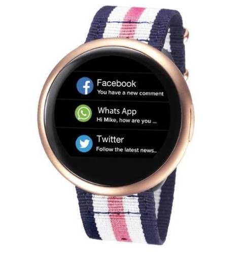 Smartwatch MyKronoz ZeRound 2 HR Premium, Ecran Touchscreen TFT 1.22inch, 64MB RAM, 256MB Flash, Bluetooth, Bratara Piele, Rezistent la apa si praf (Roz)