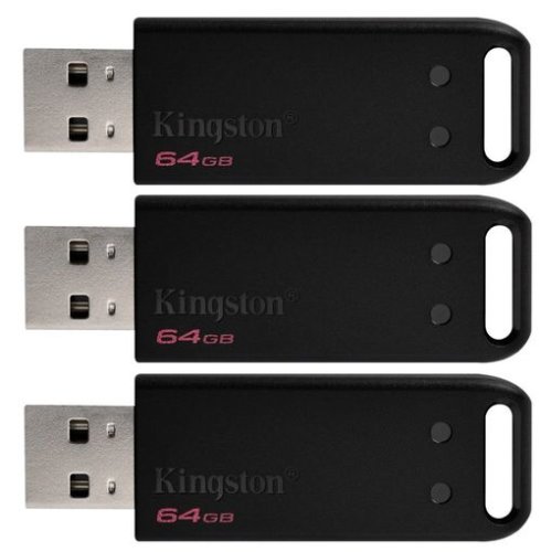 Stick USB Kingston DT20, 64GB, USB 2.0, 3 buc. (Negru) 