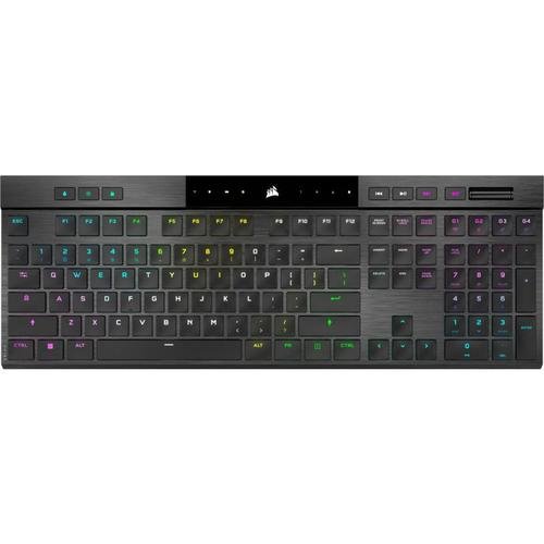 Tastatura Gaming Mecanica Corsair K100 Air Wireless RGB Cherry MX Ultra Low Profile Tactile, Bluetooth/USB, layout US, iluminare RGB (Negru)