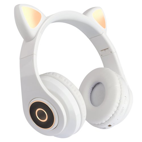 Nytropods - Casti over-ear b39 wireless, bluetooth, microfon, aux in si microsd, urechi pisica cu lumini, white