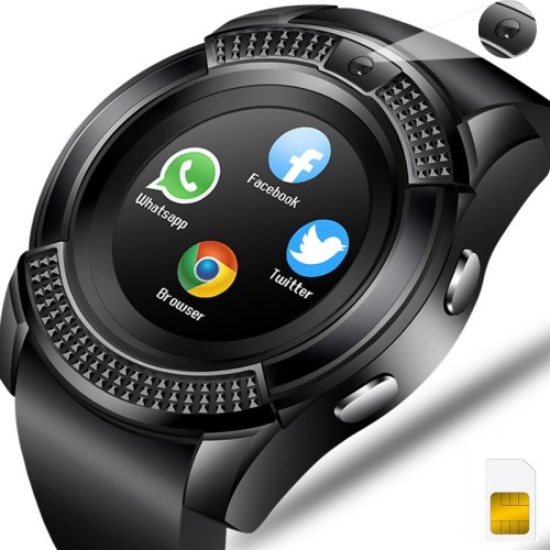 Ceas smartwatch V8, suport SIM 2G, Full Touchscreen, Bluetooth, Camera foto, Aliaj