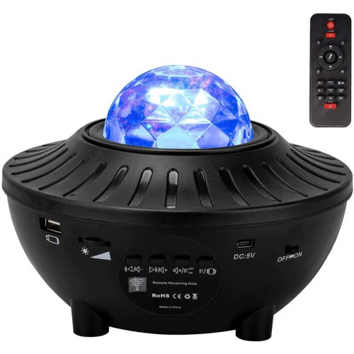 Lampa de veghe NYTRO Laser, Proiectie Univers 360, 10 culori, Boxa Bluetooth incorporata + Telecomanda