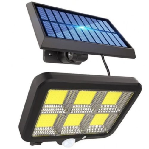 Lampa solara F100, LED COB, Senzor lumina, 1200mAh, Panou solar detasabil cu fir 5m, Telecomanda