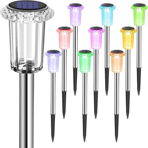 Set 12 lampi solare LED de gradina multicolore cu aspect de diamant