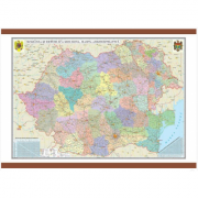 Romania si Republica Moldova. Harta administrativa 100 x 70 cm sipci din MDF (DLFGHR4CD1)