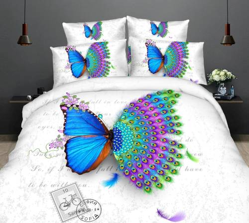 Lenjerie de pat dublu 3D Digital Print Ralex Pucioasa Butterflies peacock