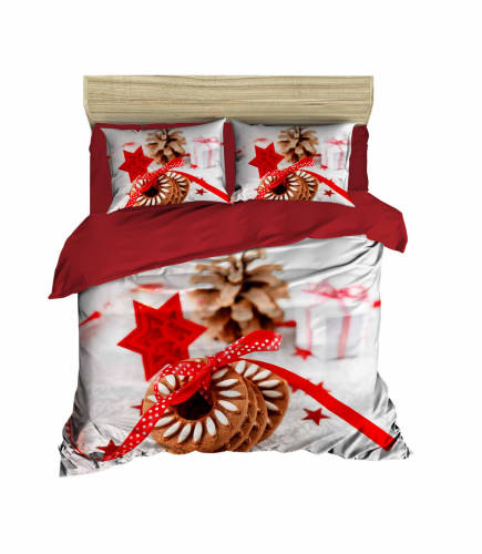 Lenjerie pat dublu 3D BUMBAC 100% Satin DELUXE Pearl Home Lovely Sweets for Santa