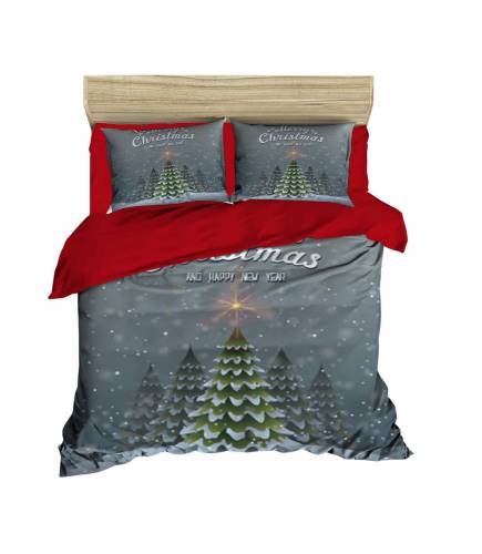 Lenjerie pat dublu 3D BUMBAC 100% Satin DELUXE Pearl Home Merry Christmas & Happy New Year
