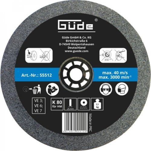 GÜde - Disc abraziv pentru polizor de banc guede 55512, o175x25x32 mm, granulatie k80