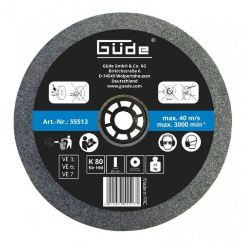 Disc abraziv pentru polizor de banc Guede 55513, O200x25x32 mm, granulatie K80