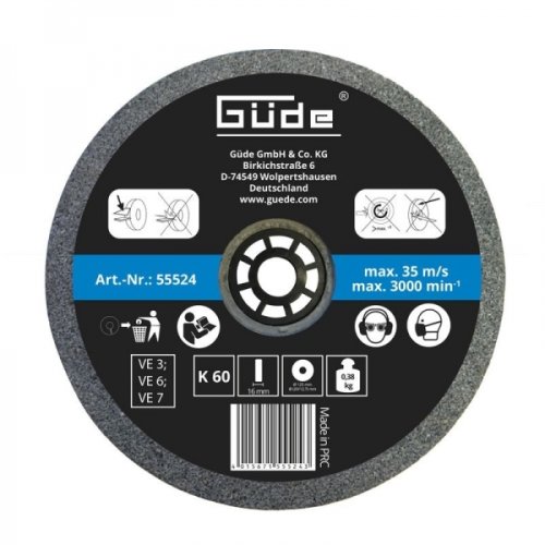GÜde - Disc abraziv pentru polizor de banc guede 55524, o125x16x20 mm, granulatie k60