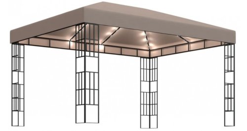 Pavilion cu siruri de lumini LED, gri taupe, 4x3 m