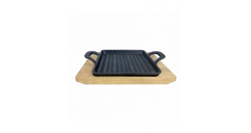 All Grill - Tigaie grill din fonta cu suport de lemn pentru servire 19,5 x 14 cm all\'grill 9713