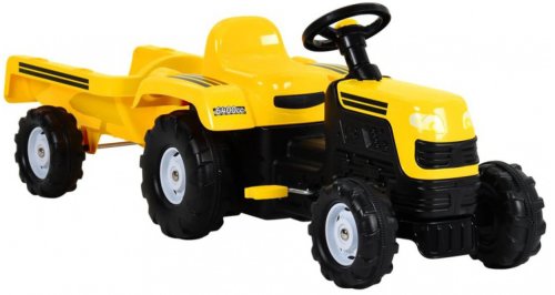Tractor cu pedale pentru copii, cu remorca, galben, 144 x 52 x 45 cm
