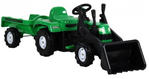Alti Producatori - Tractor cu pedale pentru copii, cu remorca si incarcator frontal, verde, 171 x 52 x 45 cm