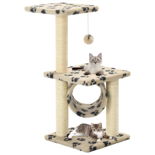 vidaXL Ansamblu pisici stâlpi funie sisal, bej, 65 cm, imprimeu lăbuțe