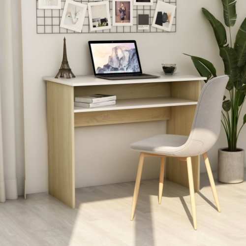 Vidaxl birou, alb și stejar sonoma, 90 x 50 x 74 cm, pal