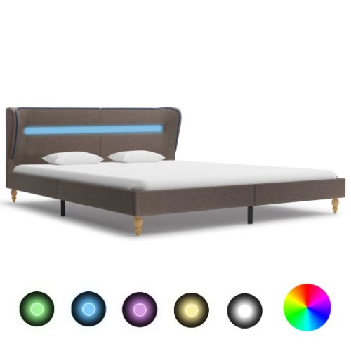vidaXL Cadru de pat cu LED-uri, gri taupe, 160x200 cm, material textil